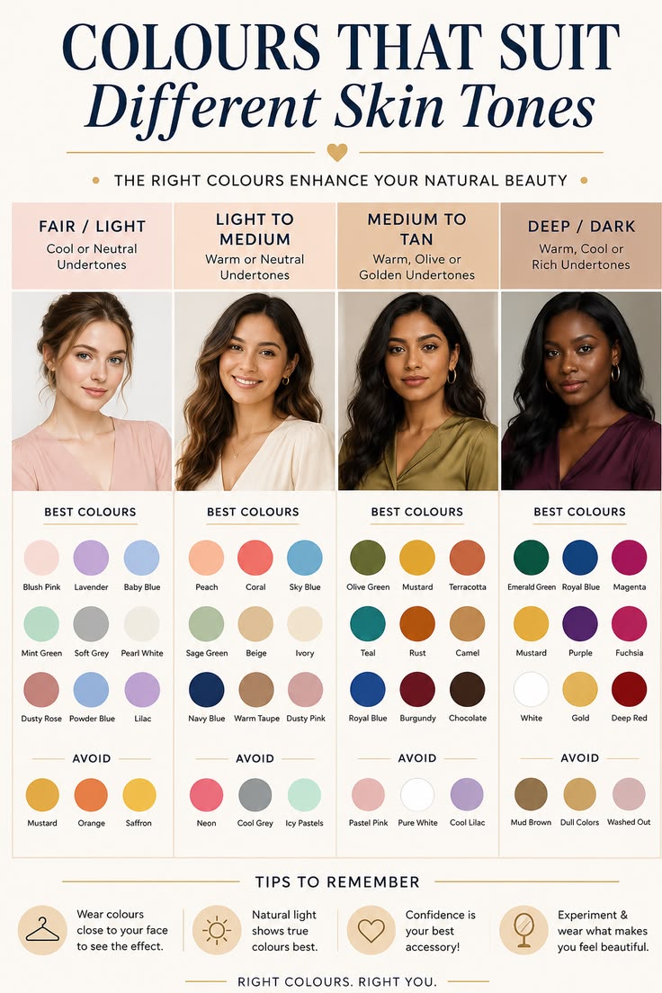 Colours that suit different skin tones